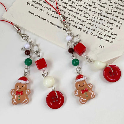 Christmas Phone Lanyard Gingerbread Man and Bear Pendant Christmas Tree Holiday Gifts Animal Beaded Phone Chain Keychain