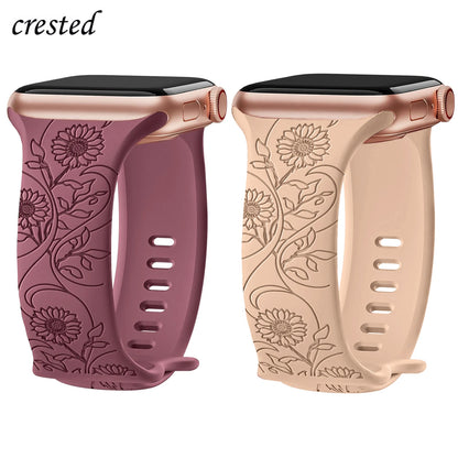 Strap For Apple Watch Band 40mm 44mm 41mm 49mm 45mm 46mm 42mm Silicone Engraved Bracelet iwatch Series ultra 2 10 9 SE 8 7 6 5 4
