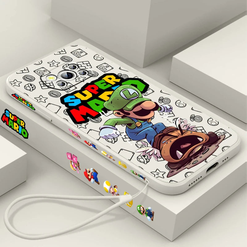 S-Super M-Marios B-Bros Liquid Left Rope For Xiaomi Mi Poco X6 X5 X4 X3 M6 M5 M5S M4 M3 F5 F4 F3 Pro 5G Cover Phone Case