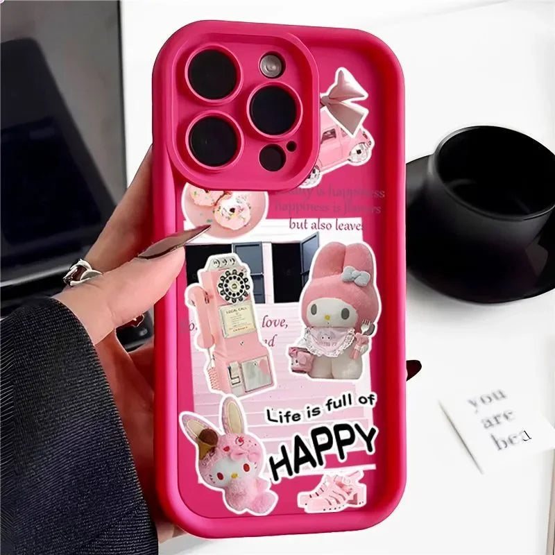 Ins Lovely Hello Kitty Phone Case For iPhone 16 Pro Max 15 14 13 12 11 Xr Xs Max 7 8 PLUS Y2K Cartoon Anime Anti Fall phone Case