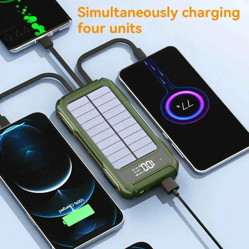 80000mAh Large Capacity Portable Outdoor Solar Mobile Power 4 in 1 Built in Cables LED Digital Display For iPhone Samsung Xiaomi
