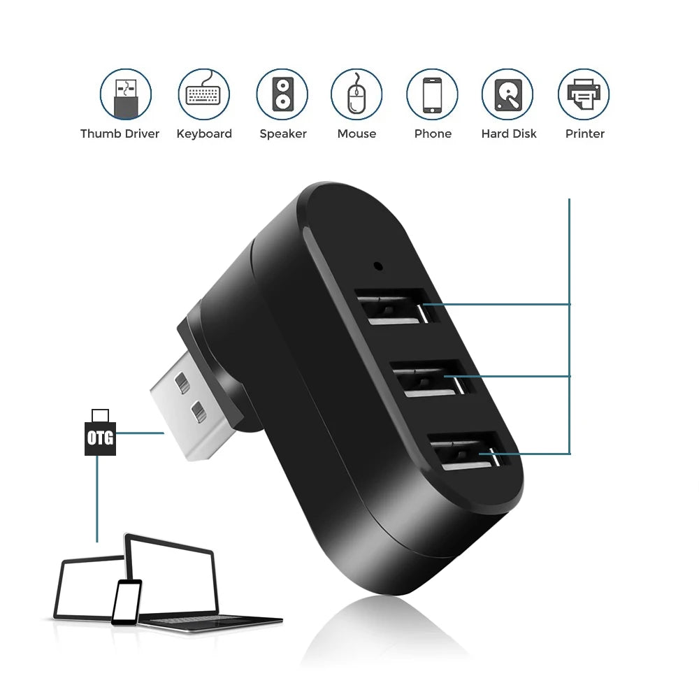 USB 3.0 HUB Adapter 180°Rotatable 3 Port USB 3.0 2.0 HUB High Speed Splitter For Mac Lenovo Xiaomi PC Tablet Huawei Accessories