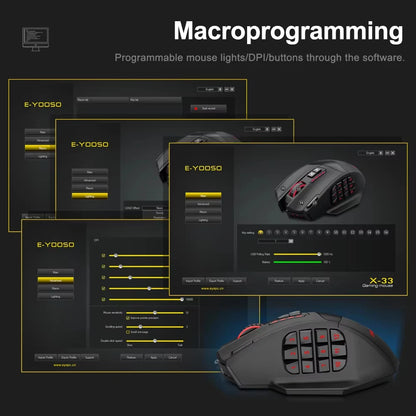 E-YOOSO RGB USB 2.4G Wired Gaming Mouse X-33 16000DPI 18 Buttons Programmable Backlight Game Mice Suitable for Desktop Laptop PC