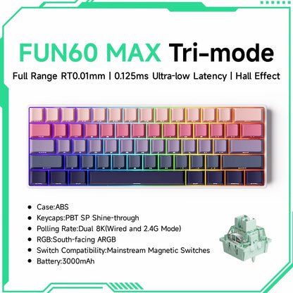 MONSGEEK FUN60 PRO&MAX HE Machanical Keyboard Magnetic Switch 60% Wireless Gaming Keyboard Rapid Trigger 8K ARGB Custom Keyboard