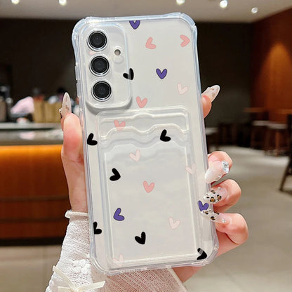 Card Bag Wallet Case For Samsung Galaxy S25 Edge S24 Ultra S23 S24 FE A55 A35 A25 A15 A16 A56 5G A06 Tiny Hearts TPU Phone Cover