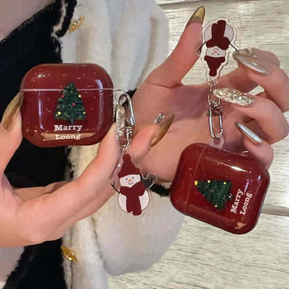 Merry Christmas Tree New Year Soft Cover For AirPods 4 ANC AirPods 1 2 3 Pro 2 Protective Case With Snowman Keychain Xmas Gift