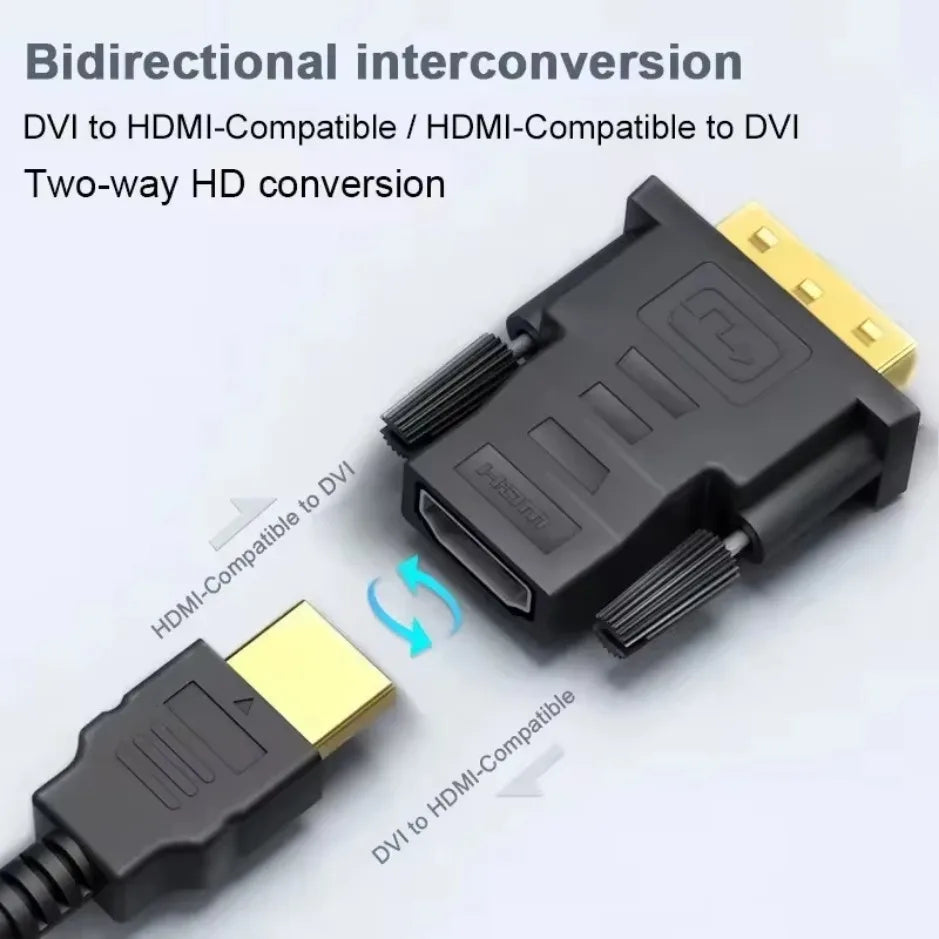 XIKCU 2025 DVI to HDMI-Compatible Adapter DVI Plated Plug DVI Male to HDMI-compatible Video Converter for PC HD TV Projector