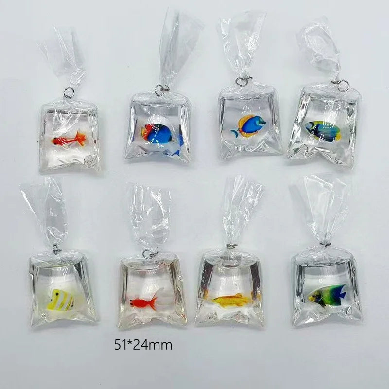 10pcs Coral Fish bag Resin Charms Ocean Transparent Small Fish In Water Bag Jewelry Pendant Jewelry Handmade DIY Material