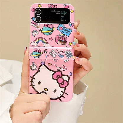 Cute Cartoon Sanrio Hello Kitty Phone Case For Samsung Galaxy Z Flip 6 5 Candy Colorful Hard Cover For Z Flip 3 4 With Lanyard