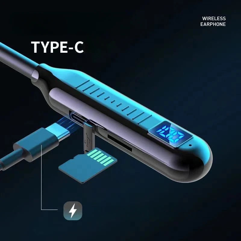 Bluetooth 5.2 Earphones Neckband Headphones TWS Wireless Headsets HiFi Stereo LED Digital Display Dual Mode Waterproof Earbuds