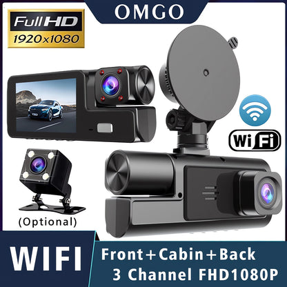 3 Cameras Car DVR Wifi 1920P Inside Vehicle Dash Cam Three Way Camera DVRs Recorder Video Registrator Mini Dashcam Camcorder
