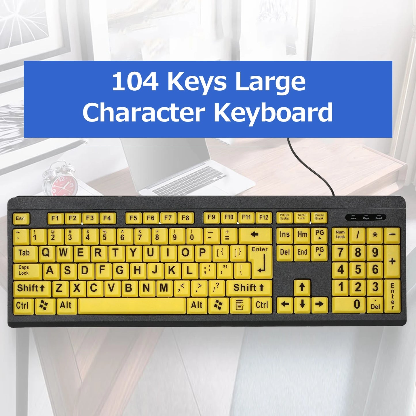 Wired Keyboard USB Large Print Computer Keyboard for Low Vision Users High Contrast 104 Keys Letters for Old Men