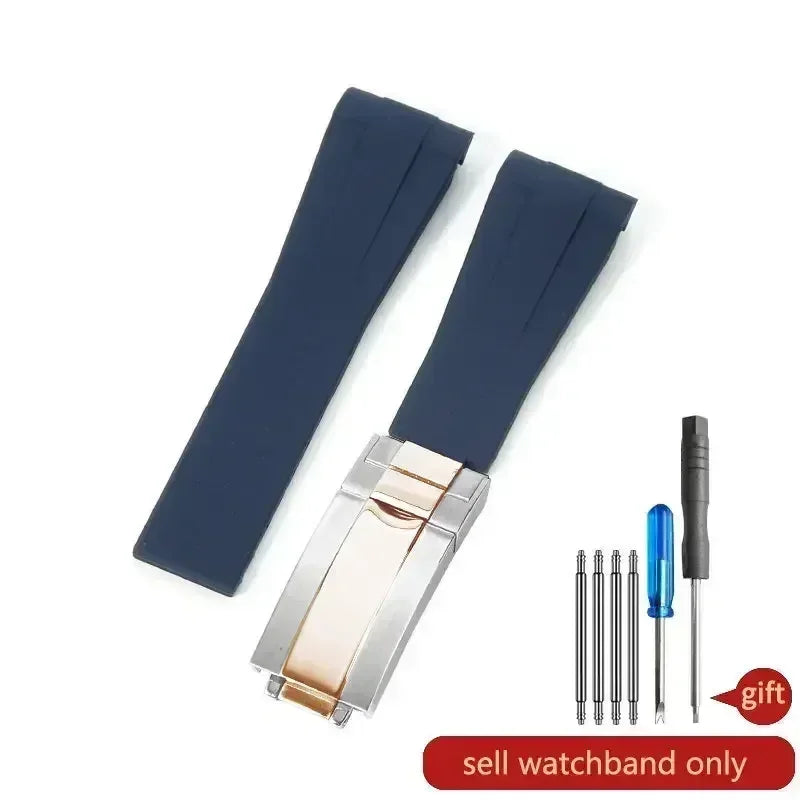 High Quality Black Green Red Blue White Colored Style Silicone Watchband Curved Interface for Rolex Datejust Submariner Strap