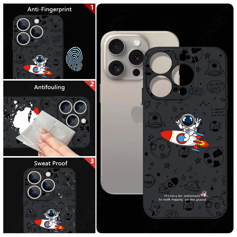 Cartoon Astronaut Pattern Case For iPhone 16 15 14 Pro Max 11 12 Shockproof Silicone Soft Phone Cover For iPhone 13 14 15 16 Pro