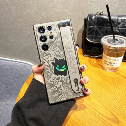 Japan Anime Pocket Monsters Pokémon Gengar Wrist Strap Holder Phone Case For Samsung Galaxy S 25 24 23 Ultra Puls Leather Cover