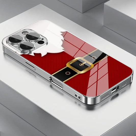 Creative Santa Claus Pattern Tempered Glass Electroplated Phone Case For iPhone 17 16 Pro Max 15 14 Plus 13 12 16E 17 Air Cover
