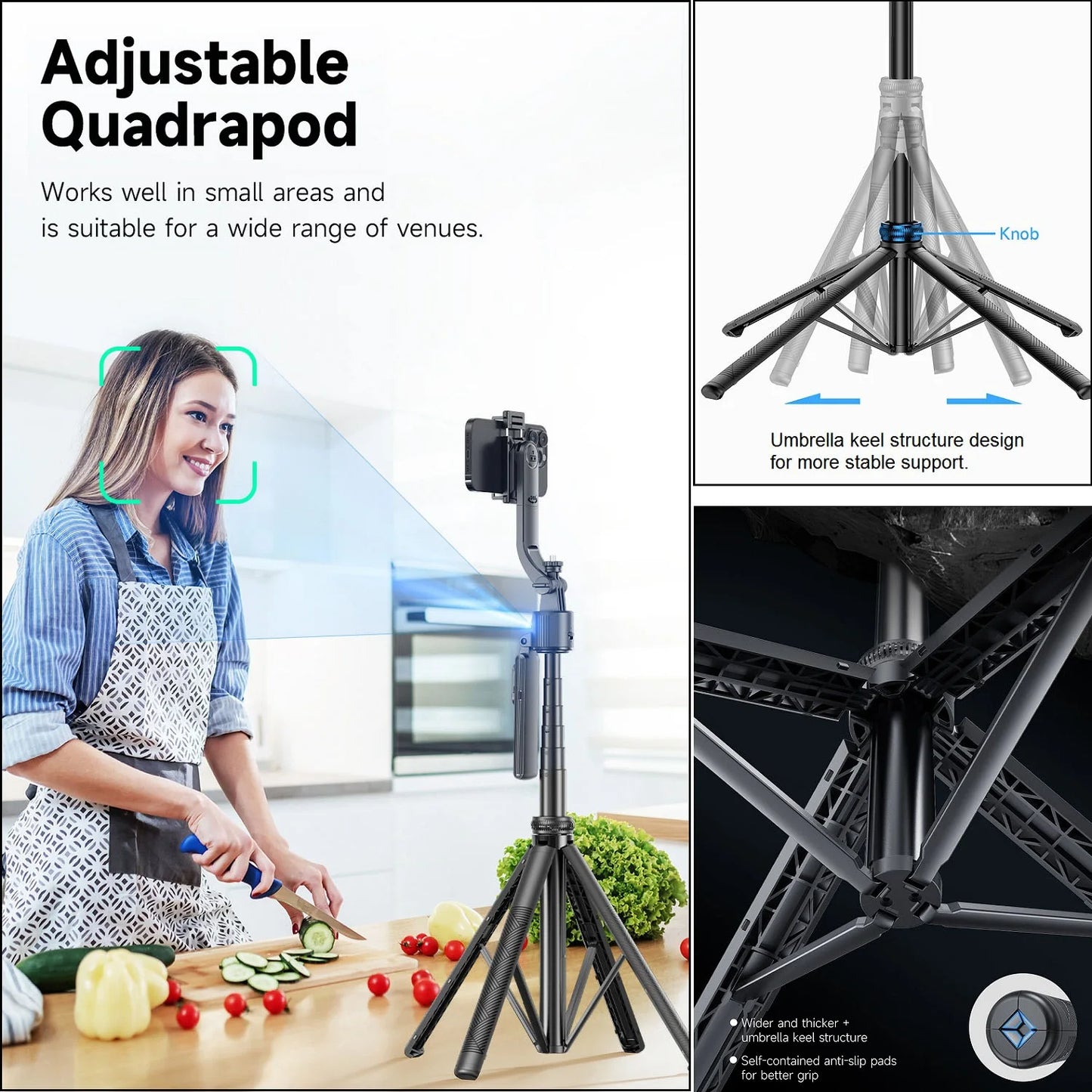 Extendable Auto Face Tracking Tripod 360° Rotation, No App, 64" Motion Sensor Phone holder Stand Camera Mount for Videos Vlogs