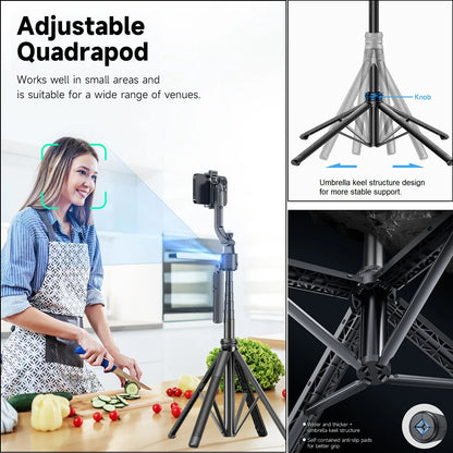 Extendable Auto Face Tracking Tripod 360° Rotation, No App, 64" Motion Sensor Phone holder Stand Camera Mount for Videos Vlogs