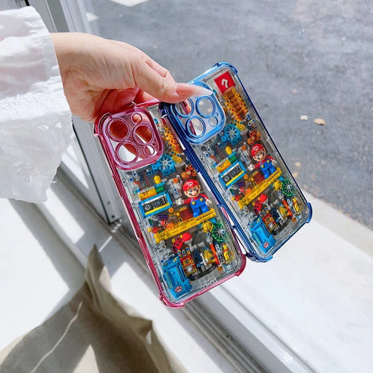 Luxury Plating Building Super Mario Clear Phone Case For Xiaomi Redmi Note 14 13 12 10 11 Pro 10S 9S Redmi 14C 13C 12C 9A 9i 9
