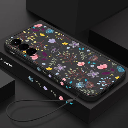 Luxury Flower Print Lanyard Case For Samsung Galaxy A55 A54 5G A35 A25 A15 A14 A34 A52 S21 FE S22 S23 S24 Ultra Silicone Cover