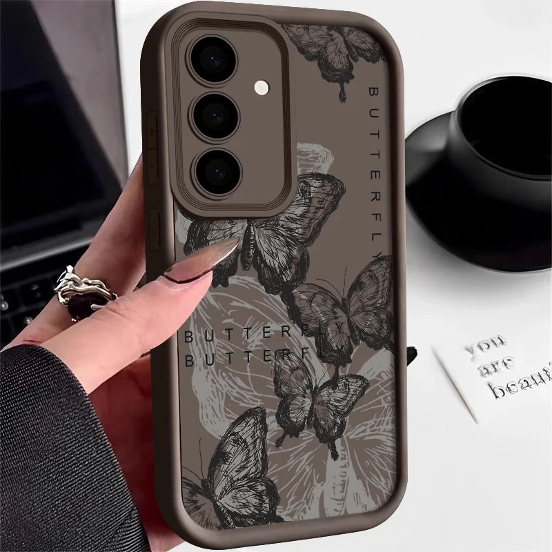 Ink Butterfly Case For Samsung Galaxy S25 Edge S25 S24 S23 S22 Ultra S21 S24 FE A14 A34 A15 A35 A53 A54 A56 5G TPU Phone Cover ﻿