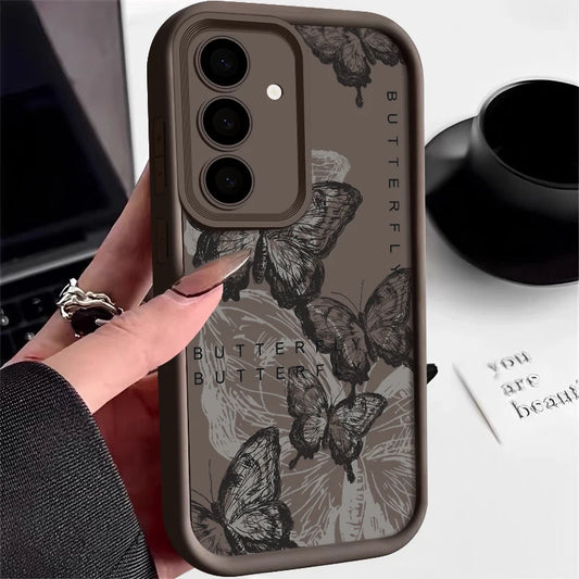 Ink Butterfly Case For Samsung Galaxy S25 Edge S25 S24 S23 S22 Ultra S21 S24 FE A14 A34 A15 A35 A53 A54 A56 5G TPU Phone Cover ﻿
