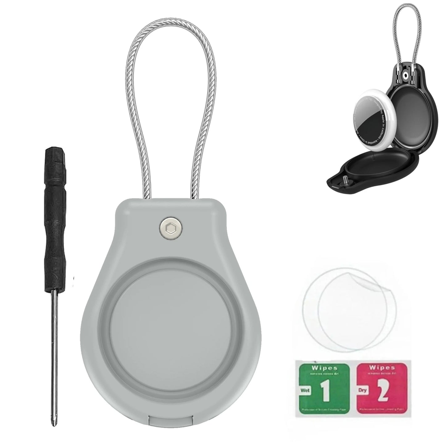 Waterproof AirTag Keychain Holder tag Lock Case Wire Cable,  Anti-Lost Protective Case with Keyring for Luggage, Key, Backpack