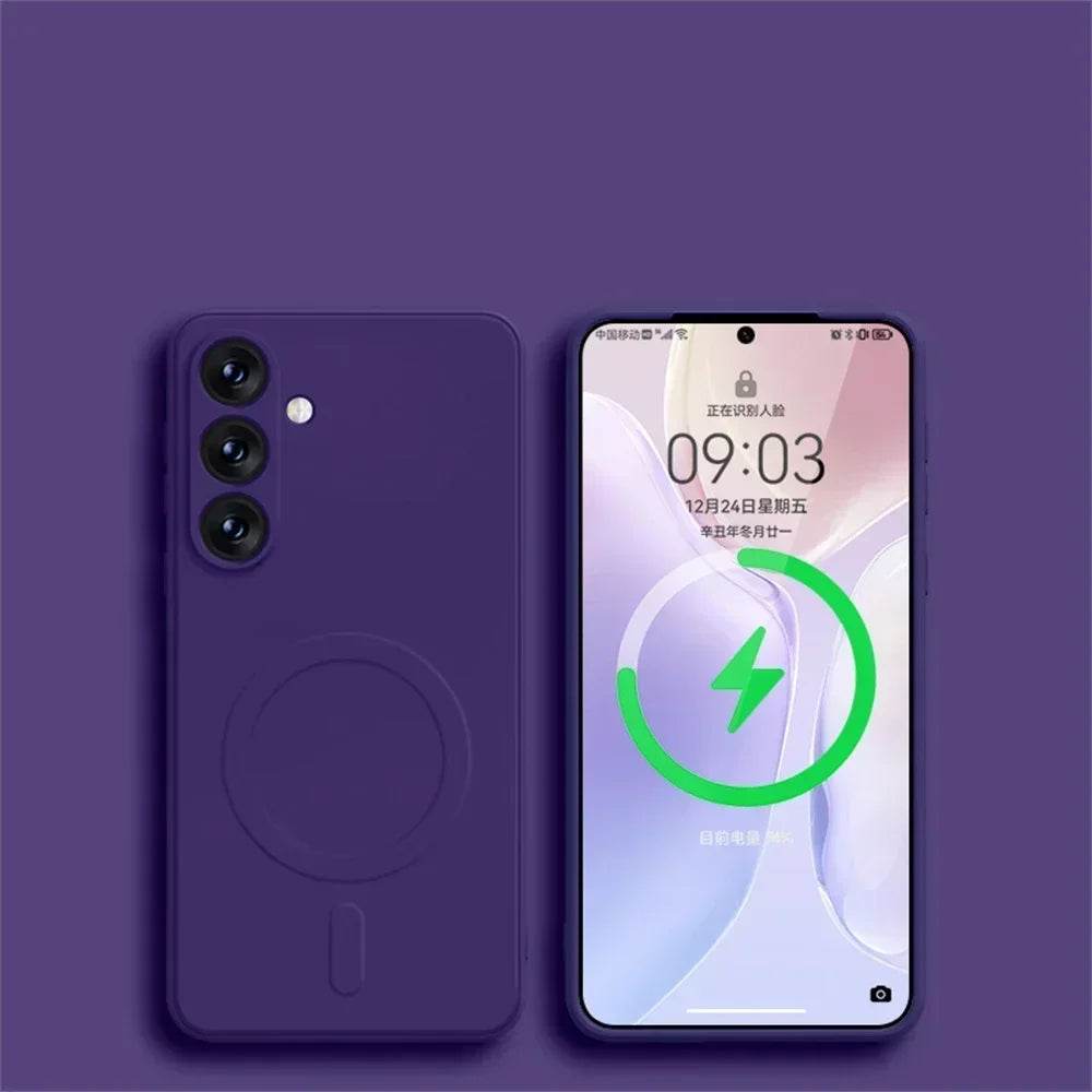 Original Liquid Silicone Magnetic Wireless Charge Case For Samsung Galaxy S25 S24 S23 S22 S21 Ultra For Magsafe Shockproof Cover