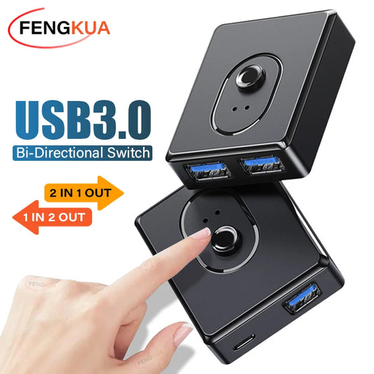 USB 3.0 Switcher KVM Switch 1x2/2x1 Bidirectional USB Hub for Computer Laptop to Keyboard Mouse Printer U Disk USB 2.0 Extender
