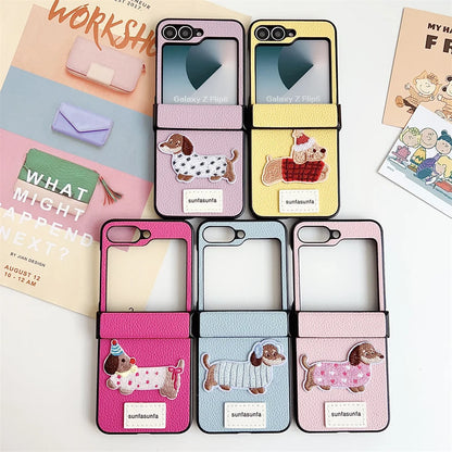 Cartoon PU Leather Shockproof Phone Case for Samsung Galaxy Z Flip 6 5 4 3 Flip6 Flip5 Flip4 Flip3 5G Hinge Protective Cover