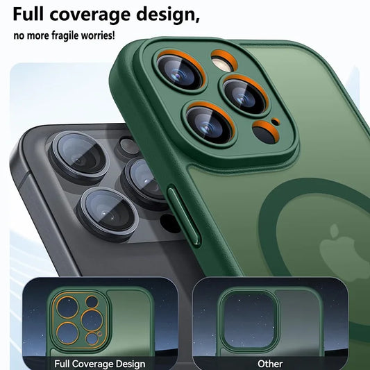 Luxury Frosted Phone Case For iPhone 16 15 14 13 12 11 Pro Max Plus 17 Air For Magsafe Matte Transparent Magnetic Cover