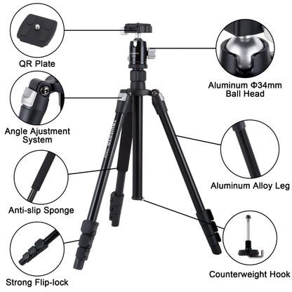 Photography tripod for digital SLR cameras, compatible with macro photography, portable travel tripod with inverted center post