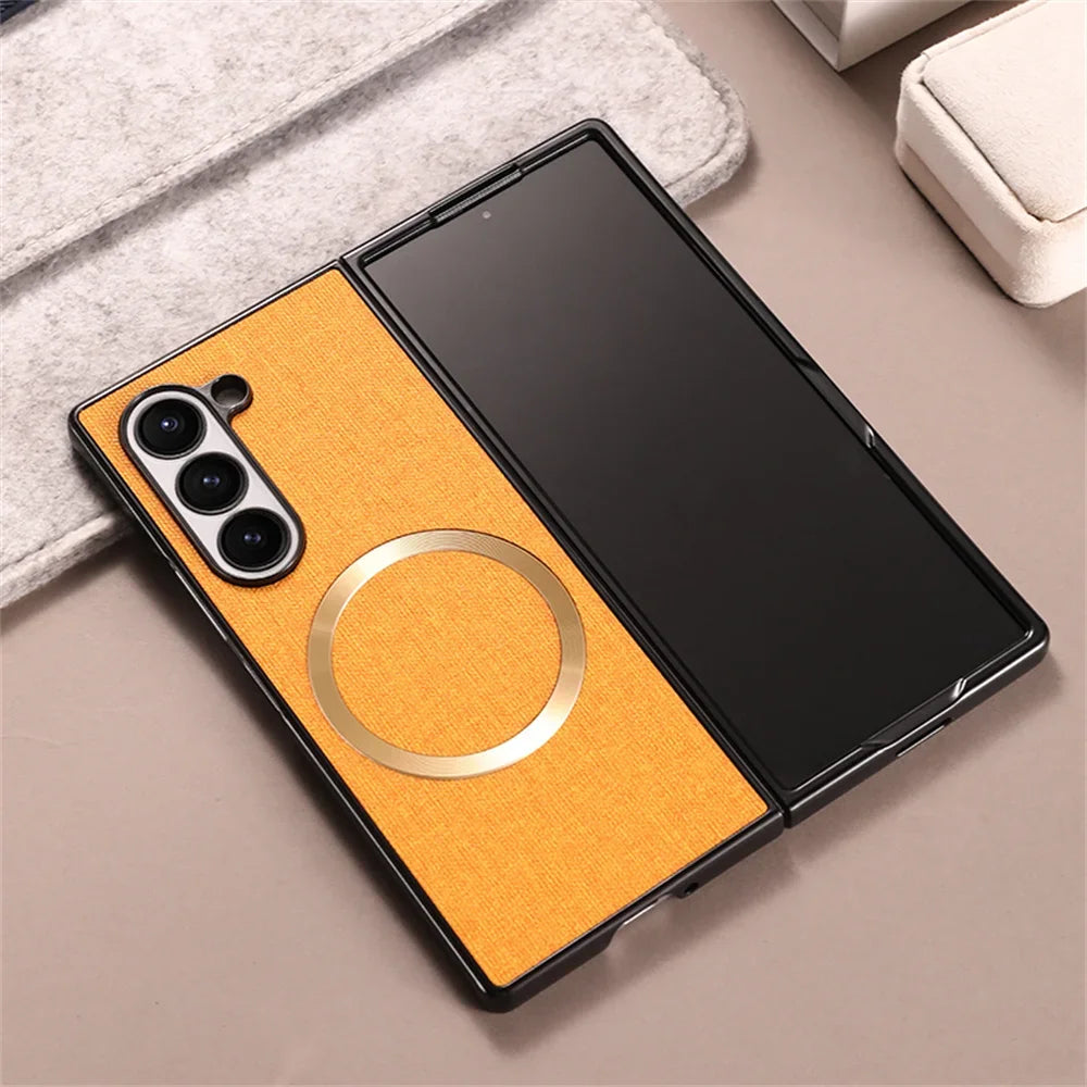 For Samsung Galaxy Z Fold 7 6 5 4 3 Case Cloth Pattern Magsafe Magnetic Cases For Galaxy Z Fold6 Fold7 Wireless Charging Cover