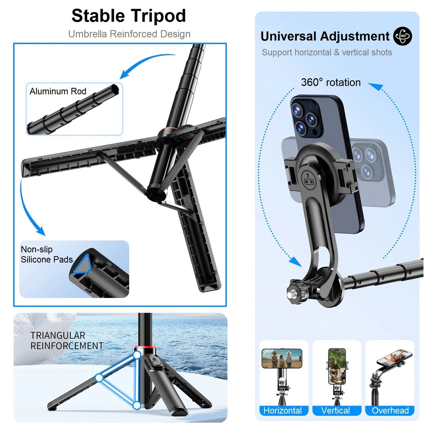 Magnetic Selfie Stick Tripod for iPhone, 51" Phone Tripod Stand Compatible with Magsafe Travel Tripod for iPhone Android Phones