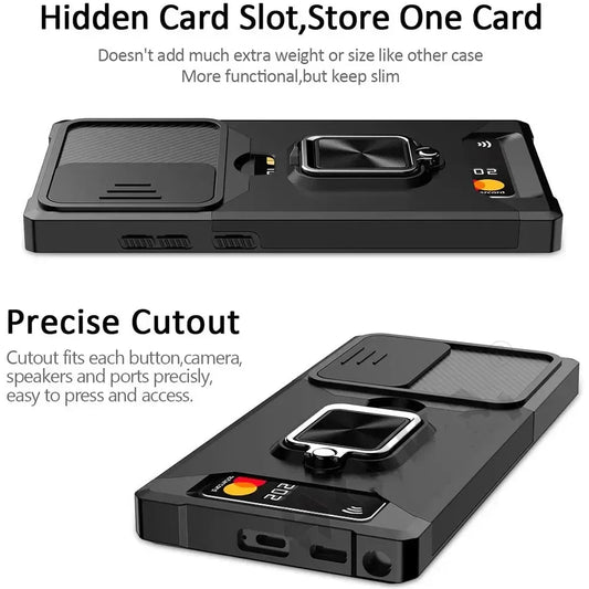 Shockproof Magnetic Holder case for Samsung Galaxy S25 S24 S23 S22 S21 Ultra Plus FE Note 20 Ultra With Card Solt Cover