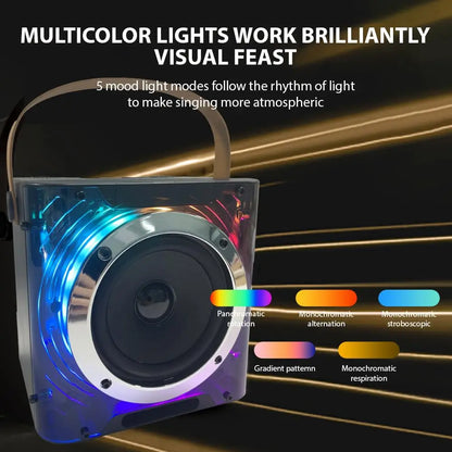 High Power Karaoke Machine, Mini Bluetooth Speaker and Microphone Set, RGB Lighting Effects, Stereo Subwoofer, with Phone Holder