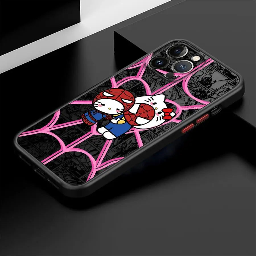 Marvel Cute Spidermans Hello Kitty Phone Case for iPhone 16 15 11 12 13 14 Pro Max 16 Plus 12 Mini 7 8 XR XS 15Pro MAX 16e