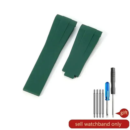 High Quality Black Green Red Blue White Colored Style Silicone Watchband Curved Interface for Rolex Datejust Submariner Strap