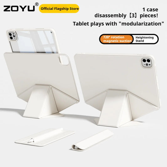 ZOYU for iPad 10/11th Increase Height Bracket Case, Magnetic Transparent Removable Cover iPad Pro 11 12.9 13 Air 4/5th mini 6/7