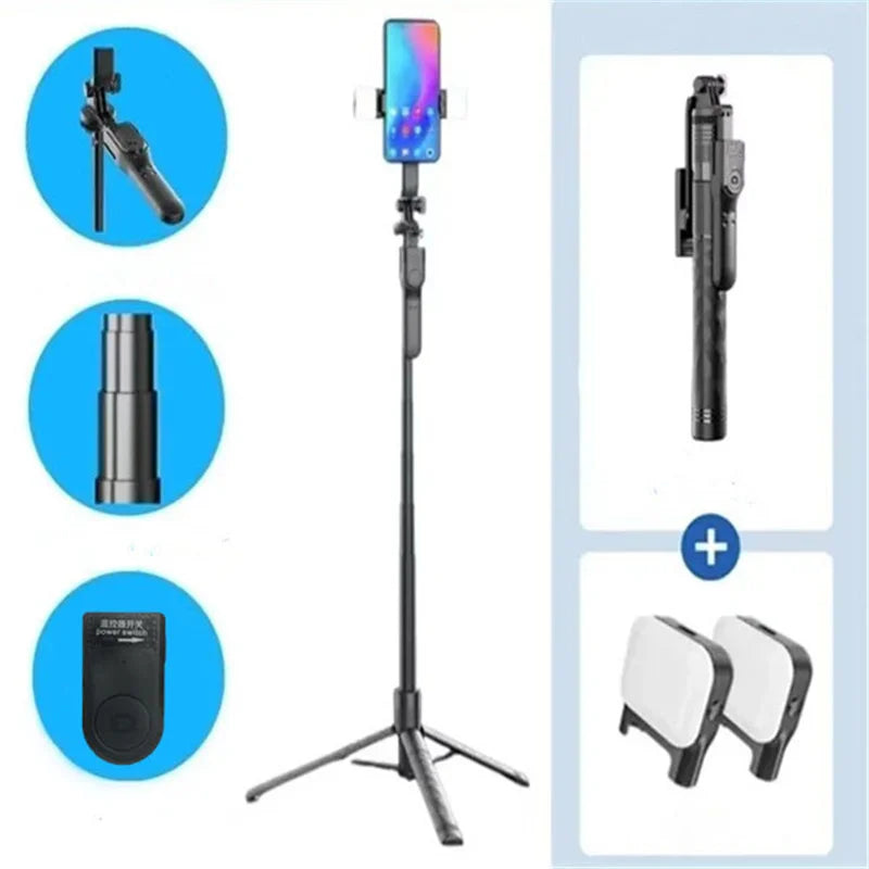 BSLIUFANG 2025 1.7M 360° rotation wireless convenient remote control selfie stick tripod foldable stand with light smartphone