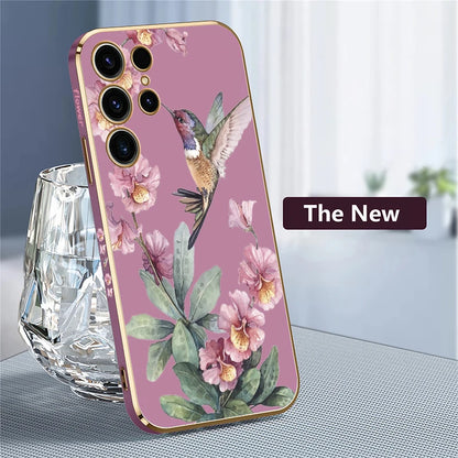 Phone Case For Samsung Galaxy S24 S21 FE S 25 Ultra S25 Plus 5G S23 FE S 24 S22 Plus Flower Bird Plating Protective Cover