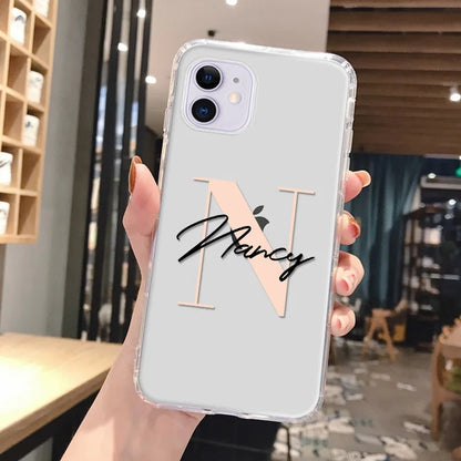 DIY Customi Name Letters Case For iPhone 16 15 14 13 12 11 Pro Max 7 8 SE 2020 2022 X XR XS Clear Soft TPU Silicone Cover Fundas