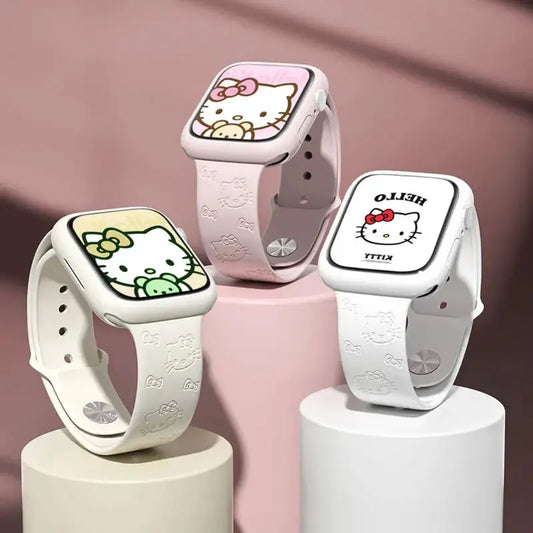Sanrio Hello Kitty Strap For Apple Watch Band 45mm 44mm 42mm 41mm 38mm 49mm 40mm Silicone Engraved Bracelet lwatch 8 Ultra 7 Se