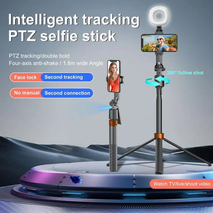 360°Rotatable Selfie Stick Tripod Rechargeable Smart Face Tracking Tripod with 2 Fill Light Phone Holder for Live Streaming Vlog