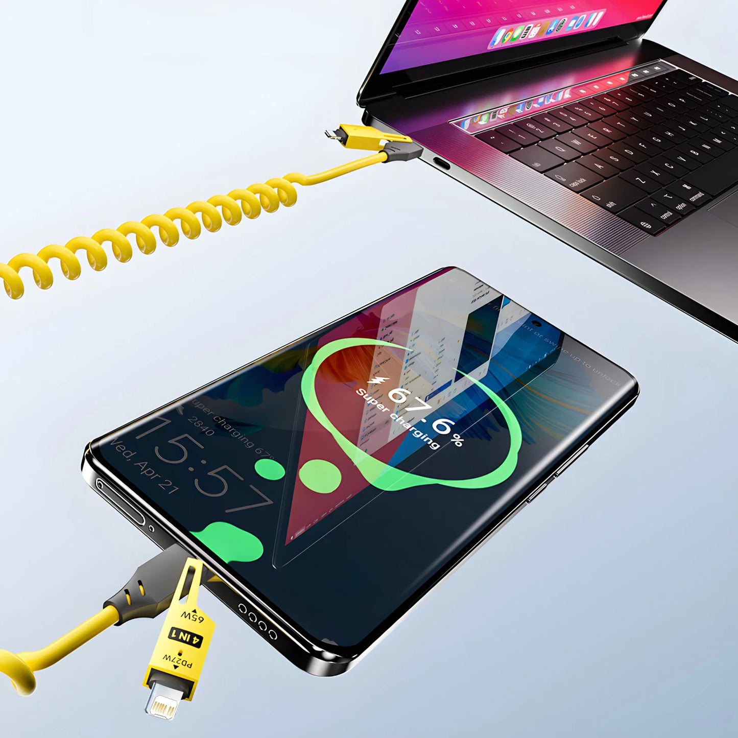 Zinc Alloy USB-C 4IN1 65w Fast Charging Cable for iPhone Usb Type C Cable For iPhone Xiaomi Samsung PD spring data cable USB