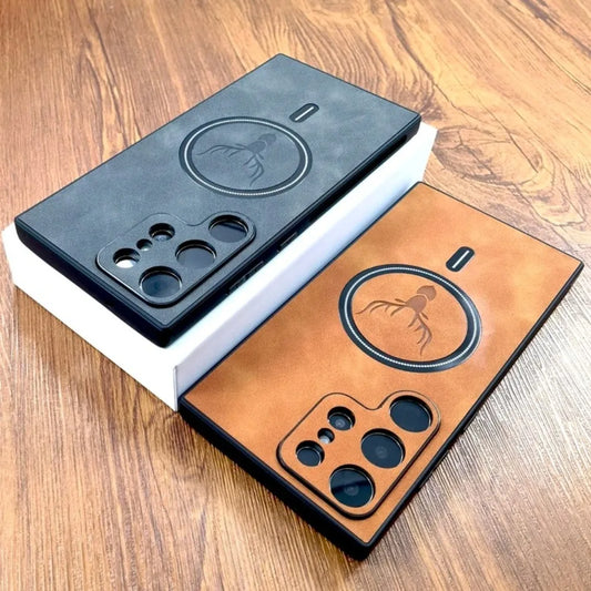 For Magsafe Wireless Charge Case For Samsung S24 S23 S22 S21 Note 20 S25 Ultra Plus S24FE S25 Edge Luxury Leather Magnetic Cover