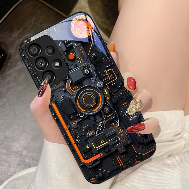 Mechanical device black For Samsung Galaxy S10 4G S20 11E 30 S21 22 S24 Fe Pro S23 S25 Ultra 5G S9 Tempered Glass Phone Case