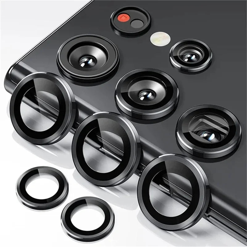 Camera Matel Ring  For Samsung Galxy S24 Ultra S23 FE Plus S24+ S22 S25 ultra Back Lens Tempered Glass Cover Guard Rear Case Cap