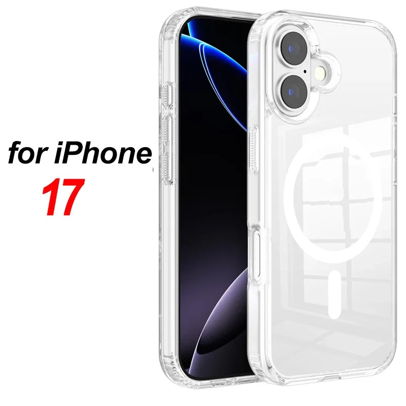 For Magsafe Wireless Charge Magnetic Case for IPhone 17 17Air 17Pro Max Shockproof Transparent Shell PC Clear Cover for IPhone17