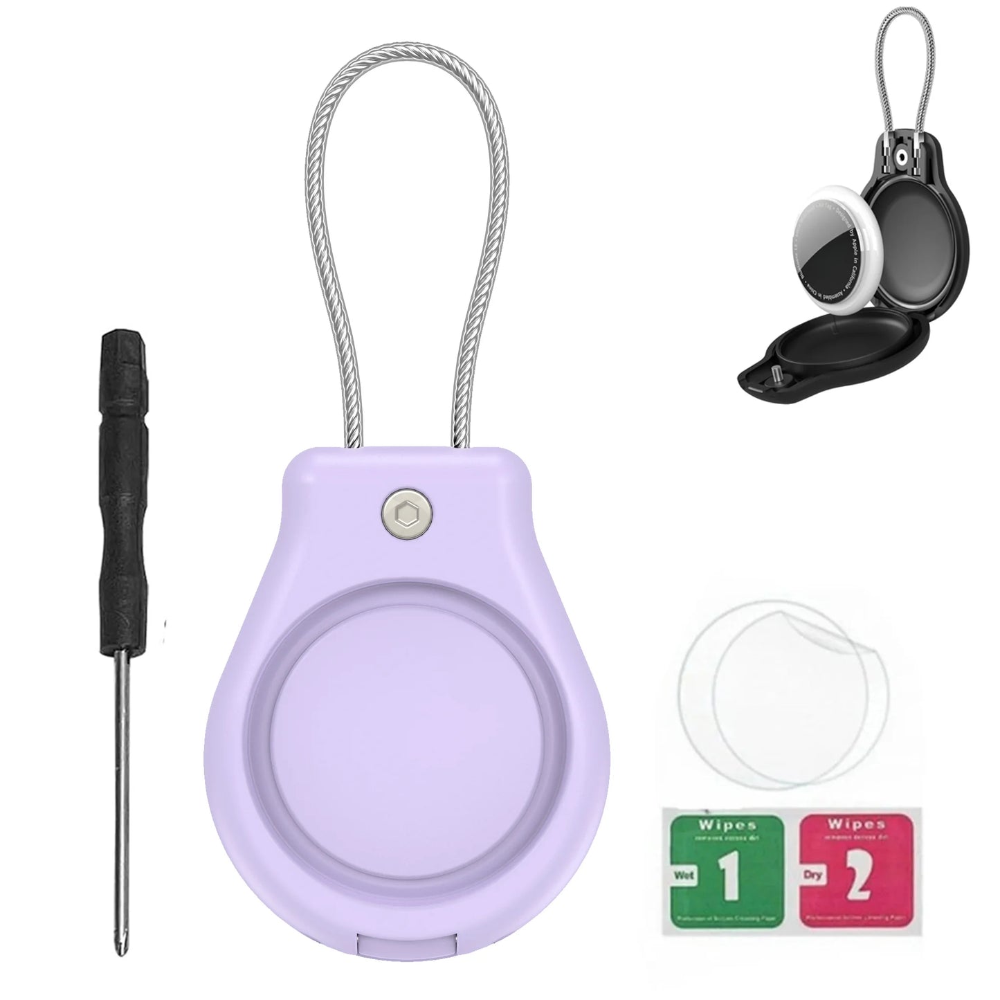 Waterproof AirTag Keychain Holder tag Lock Case Wire Cable,  Anti-Lost Protective Case with Keyring for Luggage, Key, Backpack